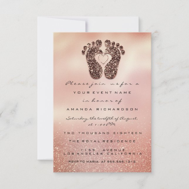 Spark Glitter Baby Shower Feet Ro Guld Glam VIP Inbjudningar (Framsida)