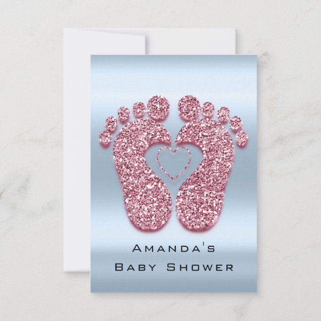 Spark Glitter Baby Shower Feet Ro Rosa Blue VIP Inbjudningar (Baksida)