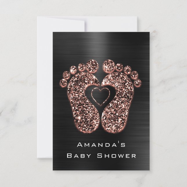 Spark Glitter Baby Shower Feet Ro Skin Black Inbjudningar (Baksida)