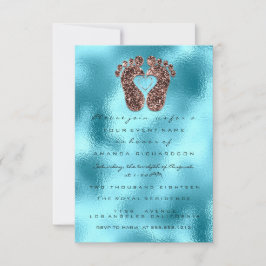 Spark Glitter Baby Shower Feet Ro Skin Blue Inbjudningar