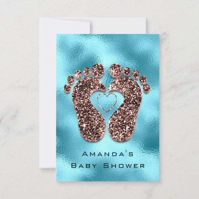 Spark Glitter Baby Shower Feet Ro Skin Blue Inbjudningar (Baksida)