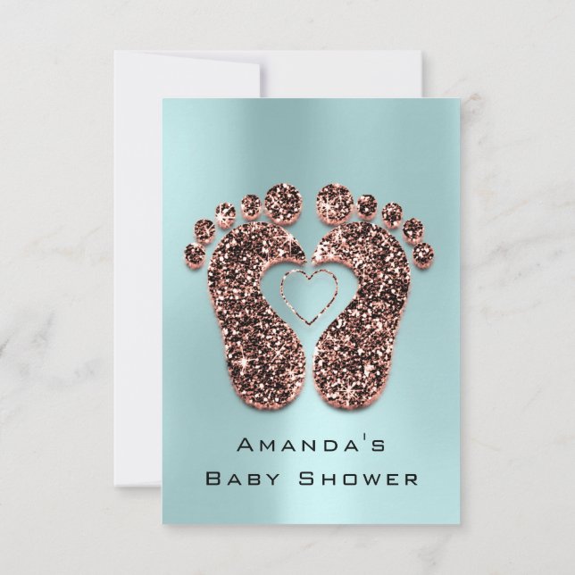Spark Glitter Baby Shower Feet Ro Smala Blue Inbjudningar (Baksida)