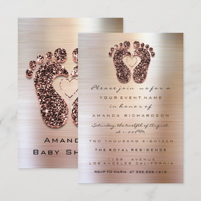 Spark Glitter Baby Shower Feet Ro Smala Lux Inbjudningar (Fram/baksida)