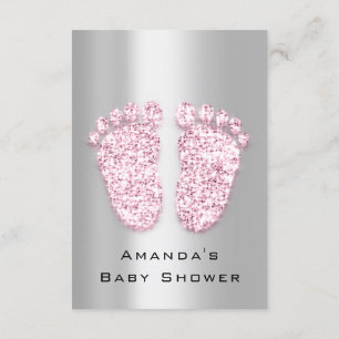 Spark Glitter Baby Shower Feet Rosa Grått Silver Inbjudningar