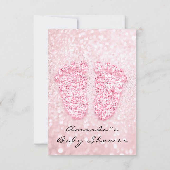 Spark Glitter Baby Shower Feet Rosa ros Girl Girl Inbjudningar (Baksida)