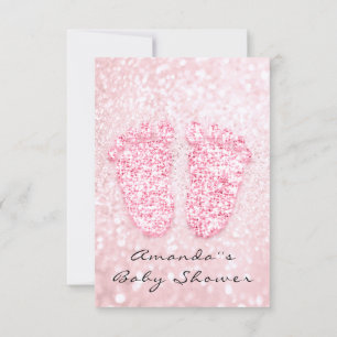 Spark Glitter Baby Shower Feet Rosa ros Girl Girl Inbjudningar
