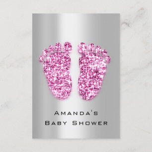 Spark Glitter Baby Shower Feet Rosa Silver Inbjudningar