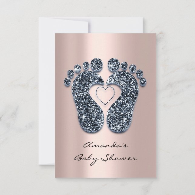 Spark Glitter  babybildsmatta Ro Feet Teal Inbjudningar (Baksida)