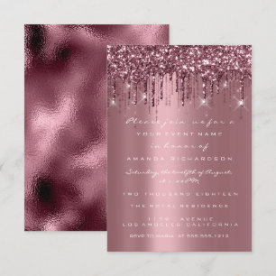 Spark Glitter Drips Ros Burgundy Bröllop Sweet 16t Inbjudningar
