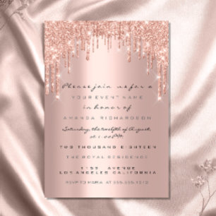 Spark Glitter Drips Ros Lyx Bröllop Sweet 16 Inbjudningar