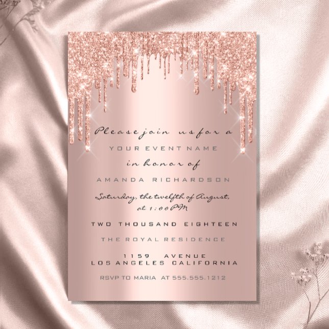 Spark Glitter Drips Ros Lyx Bröllop Sweet 16 Inbjudningar (Skapare uppladdad)