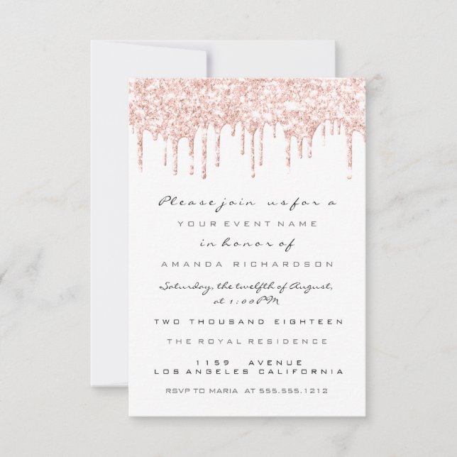 Spark Glitter Drips Ros Vit  Bröllop Sweet 16 Inbjudningar (Framsida)