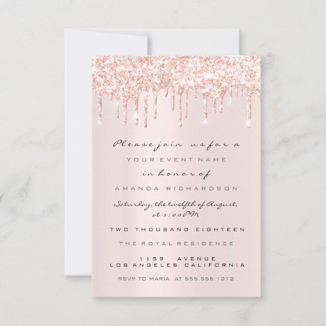 Spark Glitter Drips Rosa Bröllopsrosa Sweet 16th Inbjudningar (Framsida)