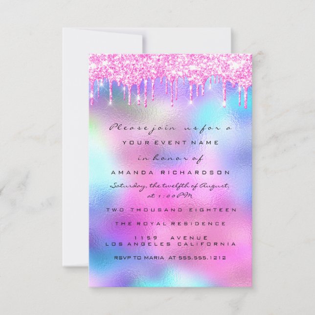 Spark Glitter Drips Rosa Drips Bröllop Sweet 16th Inbjudningar (Framsida)