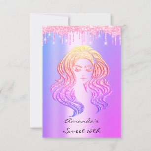Spark Glitter Drips Rosa Sweet 16:e 15:e Sjöjungfr Inbjudningar