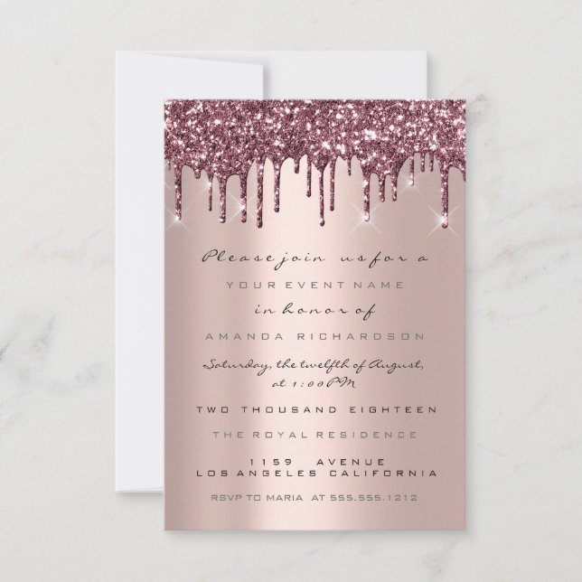 Spark Glitter Drips Rose Gold  Bröllop Sweet 16th Inbjudningar (Framsida)