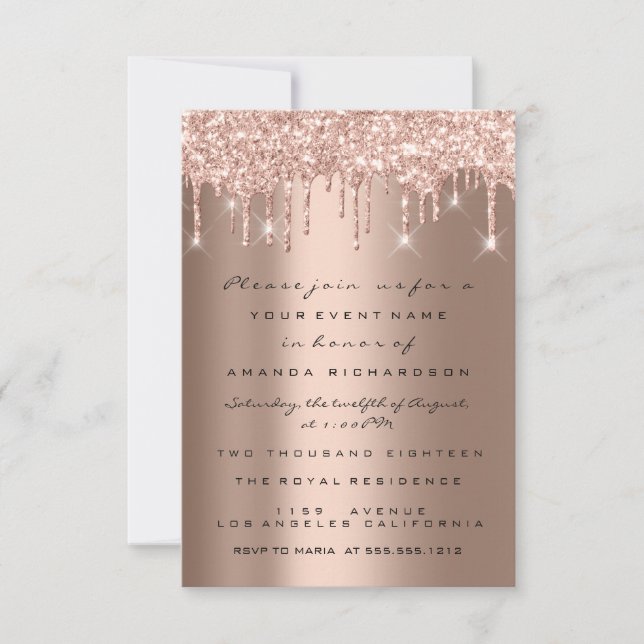 Spark Glitter Drips Rose Gold  Bröllop Sweet 16th Inbjudningar (Framsida)