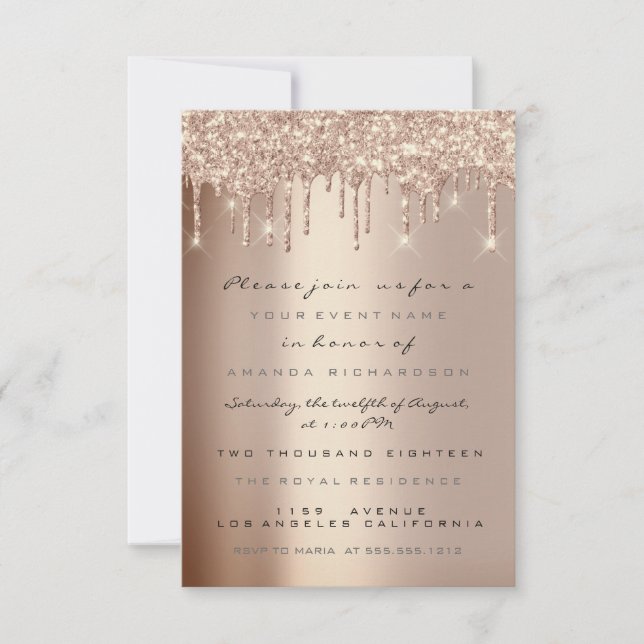 Spark Glitter Drips Rose Gold  Bröllop Sweet 16th Inbjudningar (Framsida)