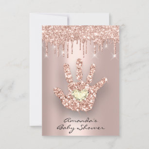 Spark Glitter driver Ro Guld Baby Shower Hand Inbjudningar
