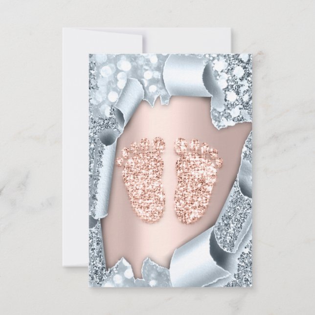 Spark Glitter Drives Ro Blue Baby Shower Feet Inbjudningar (Baksida)