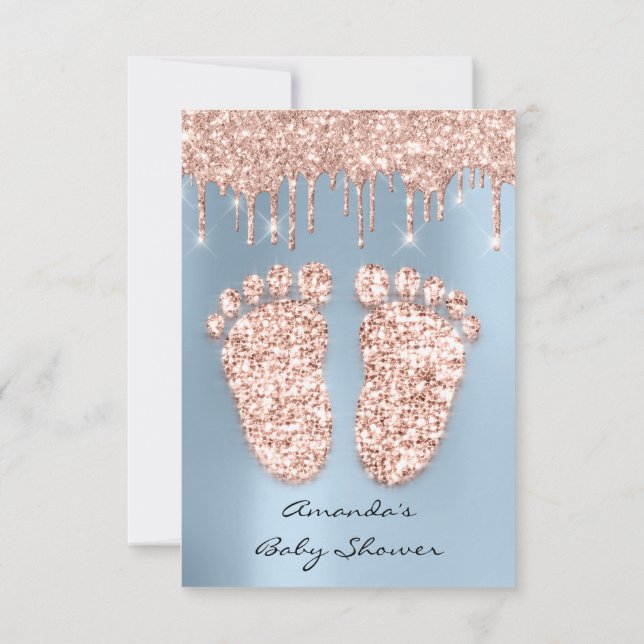 Spark Glitter Drives Ro Blue Baby Shower Feet Inbjudningar (Baksida)