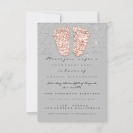 Spark Glitter Drives Ro Grått Baby Shower Feet Inbjudningar