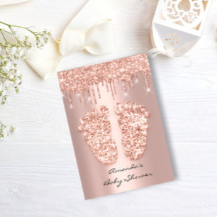 Spark Glitter Drives Ro Guld Baby Shower Feet Inbjudningar