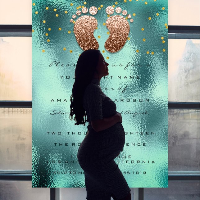 Spark Glitter Drives Ro Guld Baby Shower Teal Inbjudningar (Spark Glitter Drips Rose Gold Baby Shower Teal Invitation)