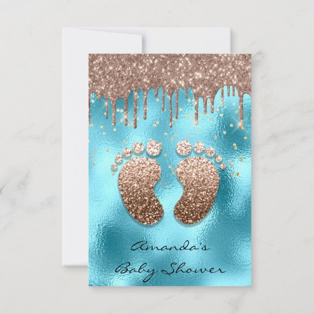 Spark Glitter Drivrutiner Ro Guld Baby Shower Blue Inbjudningar (Baksida)