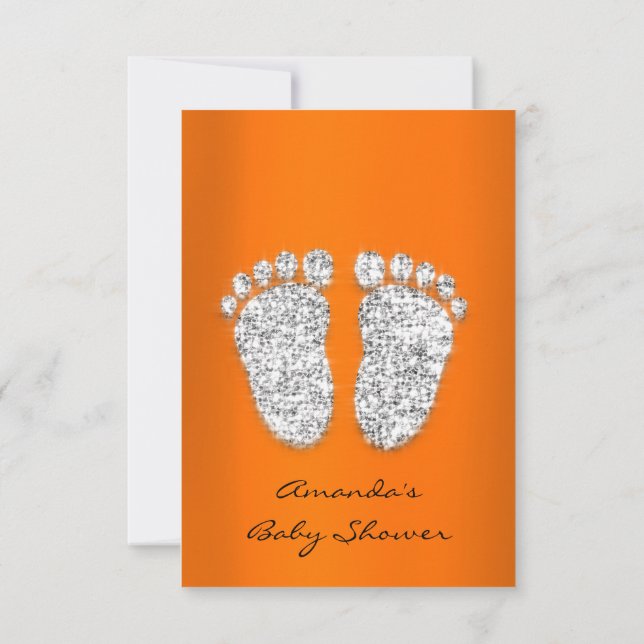 Spark Glitter Orange Silver Grått Baby Shower Fede Inbjudningar (Baksida)