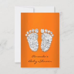Spark Glitter Orange Silver Grått Baby Shower Fede Inbjudningar