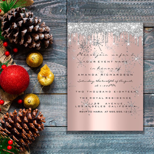 Spark Glitter Rosa Silver Lyx Bröllop Sweet 16th Inbjudningar (Spark Glitter Rose Silver Lux Bridal Sweet 16th Invitation)