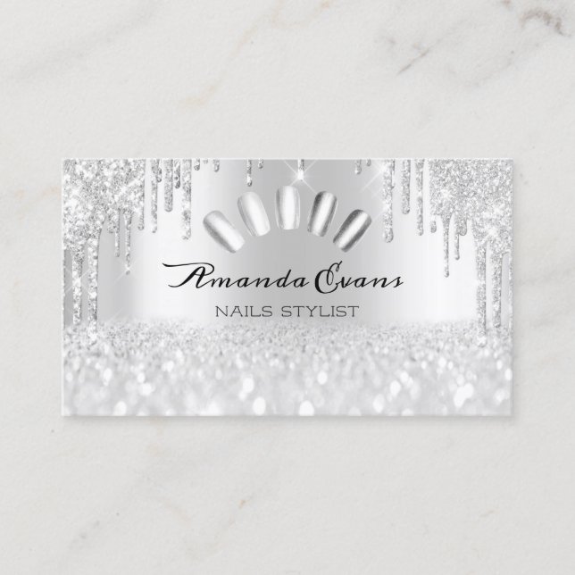 Spark Glitter Silver Grått Nagel Artist Drives Tidsbeställning Kort (Framsida)