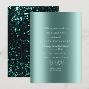 Spark Metallisk Svart Glitter Teal Bröllop Inbjudningar