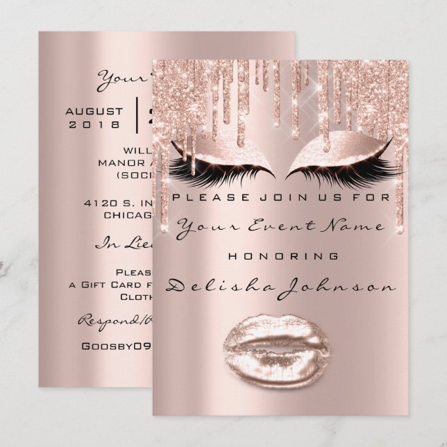 Spark Sweet 16th Drips Glitter Möhippa Makeup Inbjudningar (Fram/baksida)
