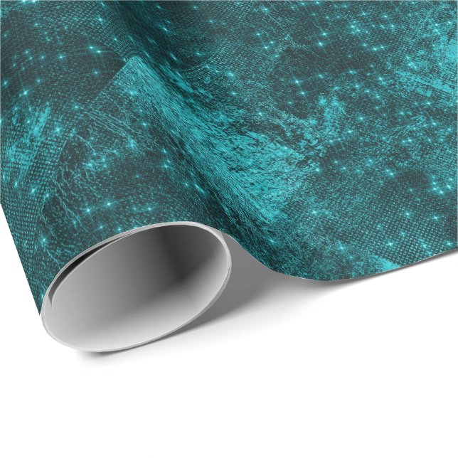 Spark Teal Abstrakt Woodland Night Stars Möhippa Presentpapper (Rullad Hörn)