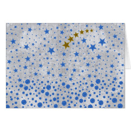Sparka blå stjärnor på abstrakt silver papper hälsningskort