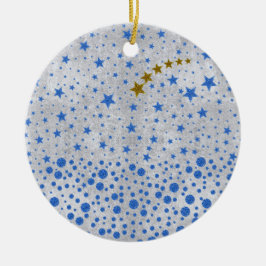Sparka blå stjärnor på abstrakt silver papper julgransprydnad keramik