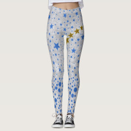 Sparka blå stjärnor på abstrakt silver papper leggings