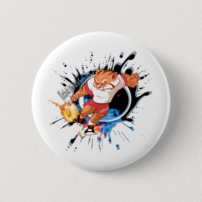 Sparka det som om det är hett. tecknad fotboll knapp (Framsida)