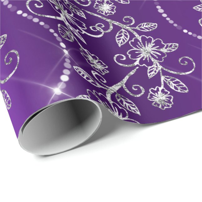 Sparka diamanter Lila Plum White Grått Presentpapper (Rullad Hörn)