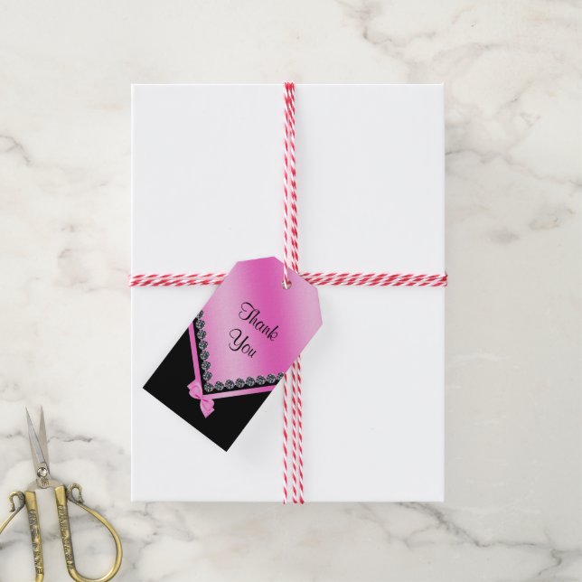 Sparka diamanter och Rosa Bow 70:e födelsedagen Presentetikett (Med Snöre)