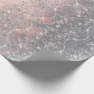Sparka diamanter Silver Blommigt Rosa Grått Brus Presentpapper