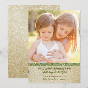 Sparka i fotopatentet Grönt & Guld Glitter Helgdag Julkort
