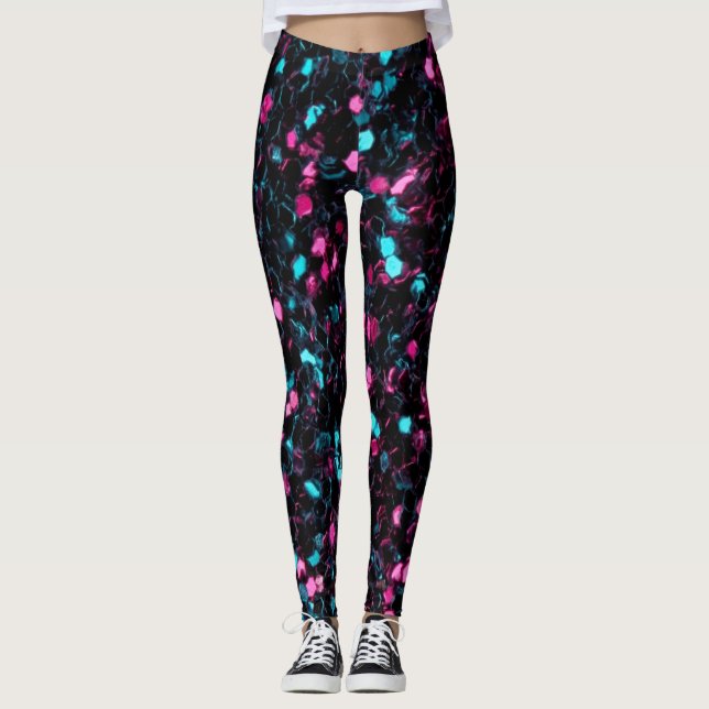 Sparkade rosa blå mosaic glitter-glittrar leggings (Framsida)