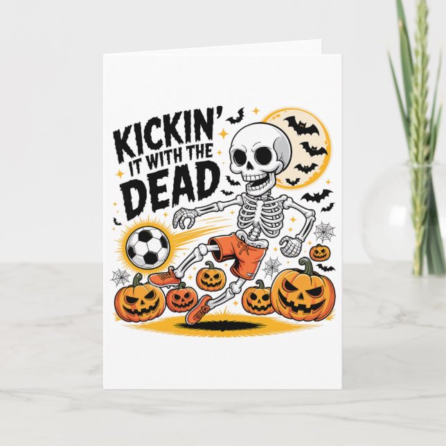 Sparkande Halloween skelett fotbollsspelare  Kort (Framsida)