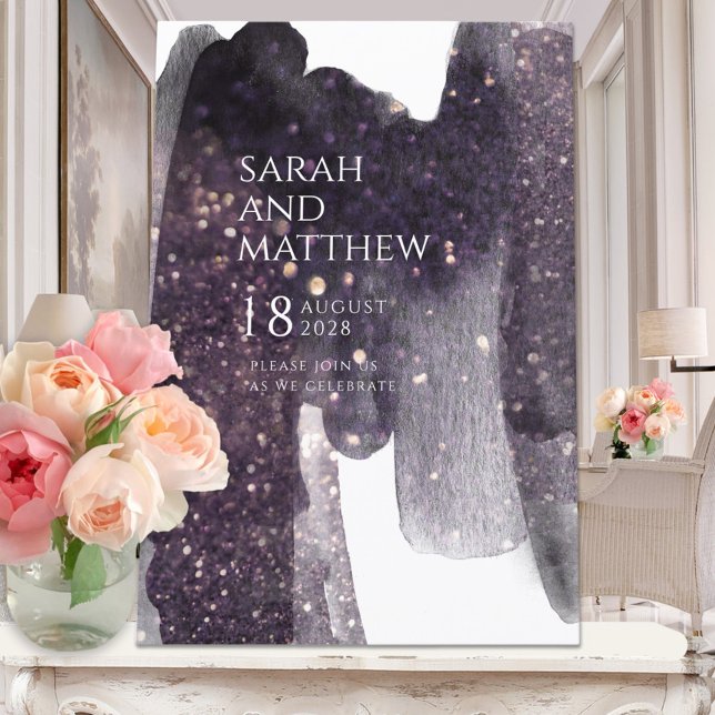 Sparkande plommon, vattenfärg Brushstrokes Bröllop Inbjudningar (Skapare uppladdad)