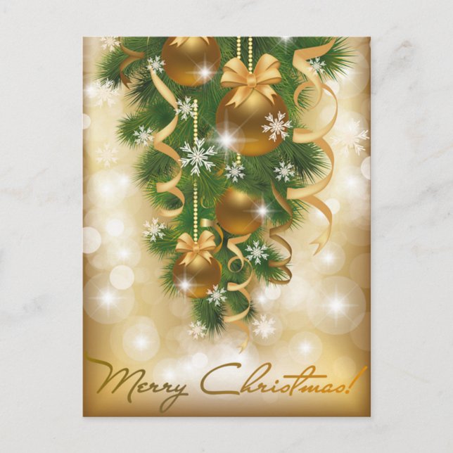 Sparkar Snö på julprydnader, Gräs Nål Helg Vykort (Framsida)