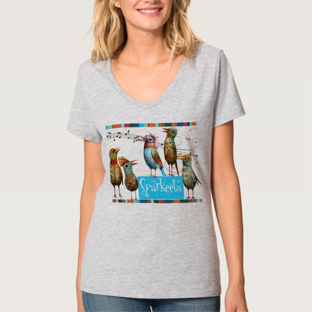 Sparkeeta Women's V-nacke Grått Tee Colorful (Framsida)