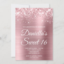 Sparkigt glittery Ljus rosa Foil Sweet 16 Inbjudningar